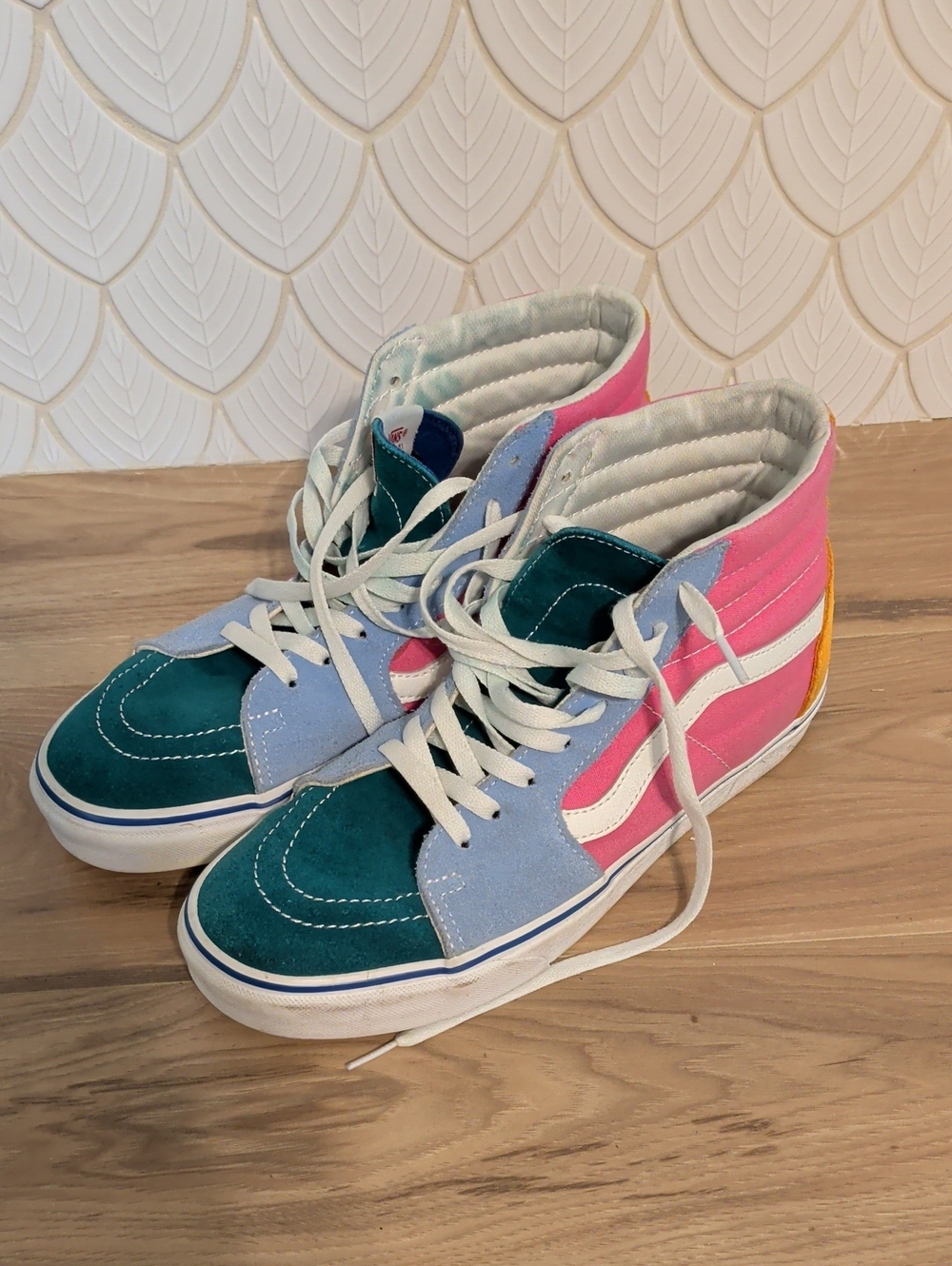 Vans Men's Colorblock High-Top Sneakers in Teal, Pink & Light Blue